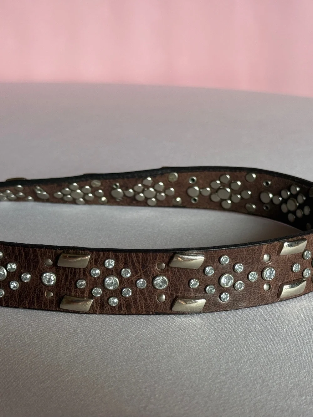 Guess Brown Leather Western Silver Buckle Studded Rhinestone Cowgirl Belt XL